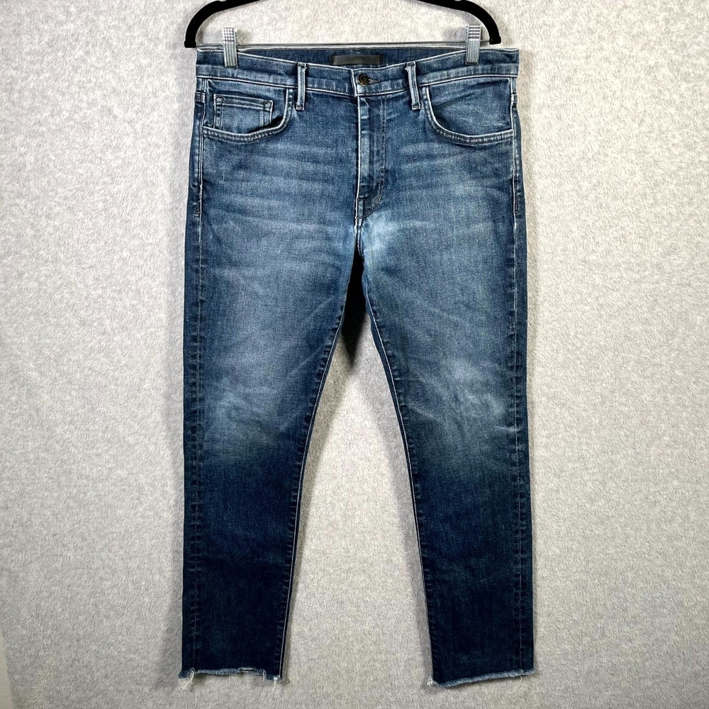 Joe's Jeans The Asher Straight Jeans Mens 33 Blue Denim Cotton Slim Frayed Hem